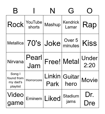Playlist Bingo Card