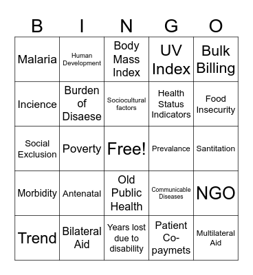 HHD Definitions Bingo Card