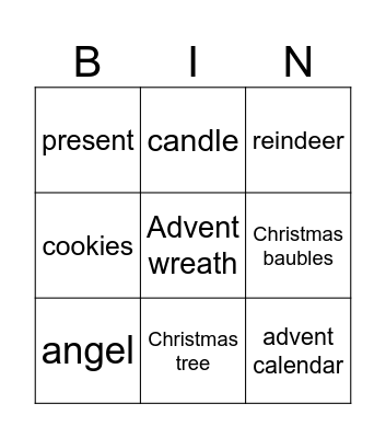 christmas vocab Bingo Card