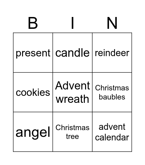 christmas vocab Bingo Card