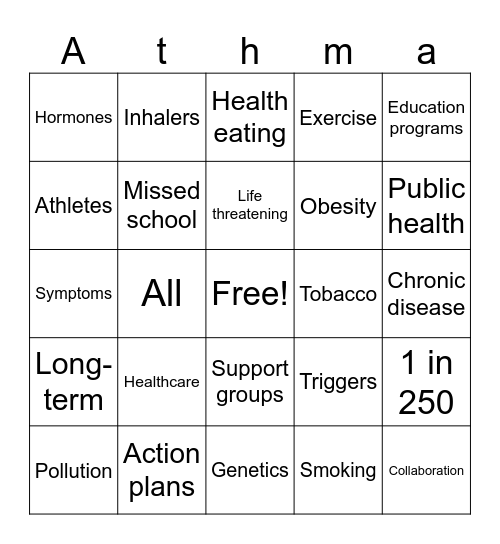 Asthma Bingo Card