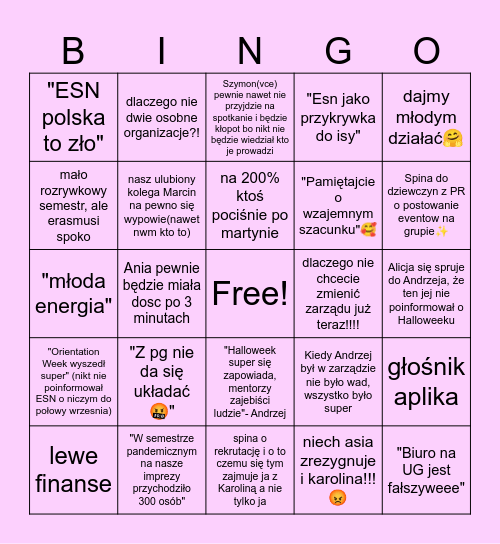 spotkanie Bingo Card