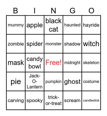 Halloween Sight Words Bingo Card