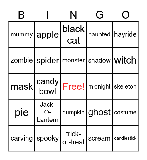 Halloween Sight Words Bingo Card