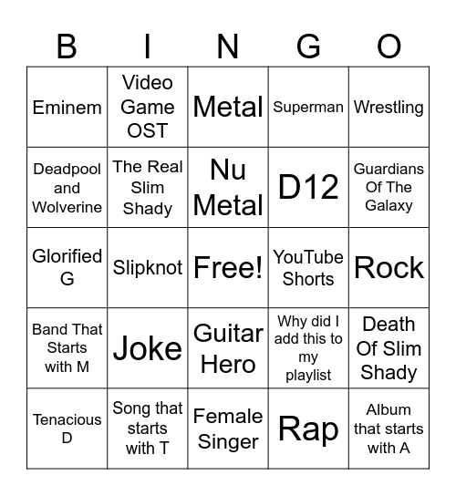 Stuff Bingo Card