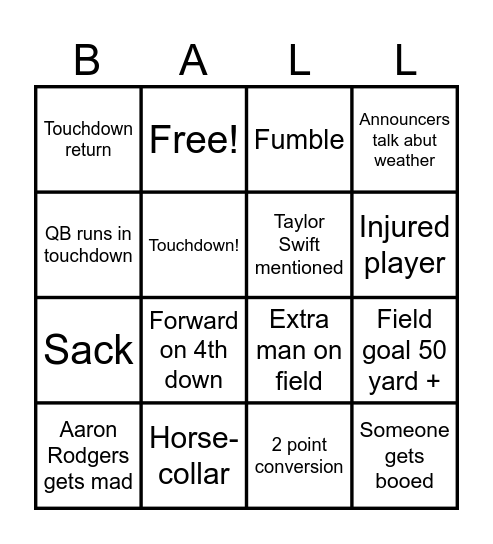 Football Bingo Card