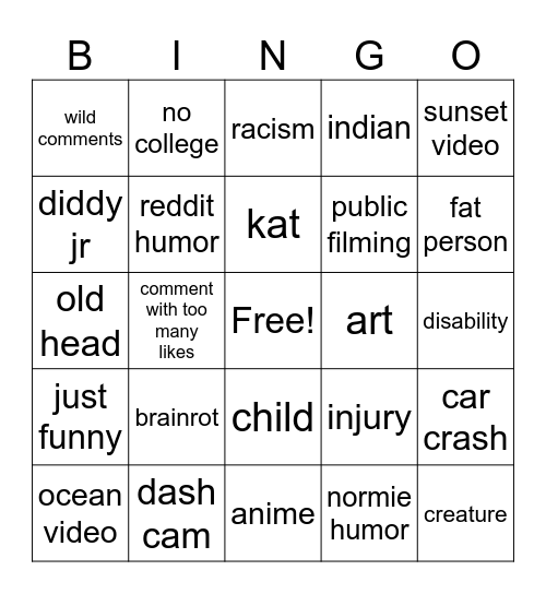 insta reels bingo Card