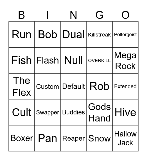 Slap Battles Gloves Bingo Card