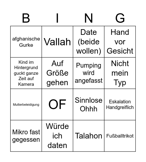 Pumping mnky Tinder Bingo Card