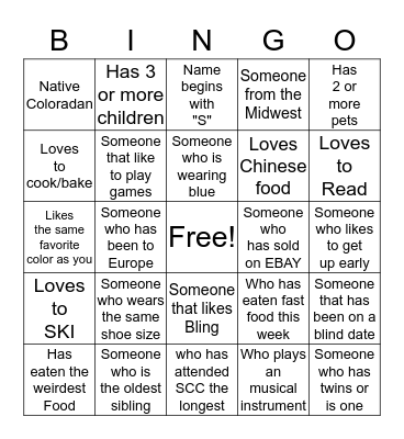 Find A Friend Bingo Card