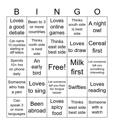 ICE ICE BREAKER Bingo Card