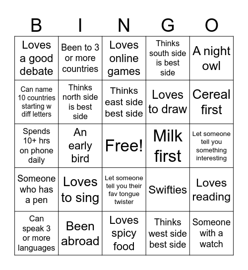 ICE ICE BREAKER Bingo Card