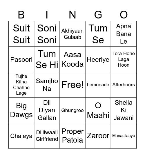 Band Baaja Bingo! Bingo Card