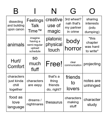 AJ's Writing Bingo Card