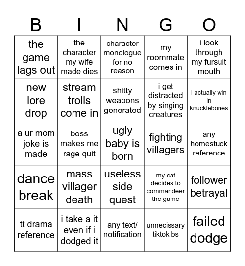 cult of the lamb stream Bingo Card