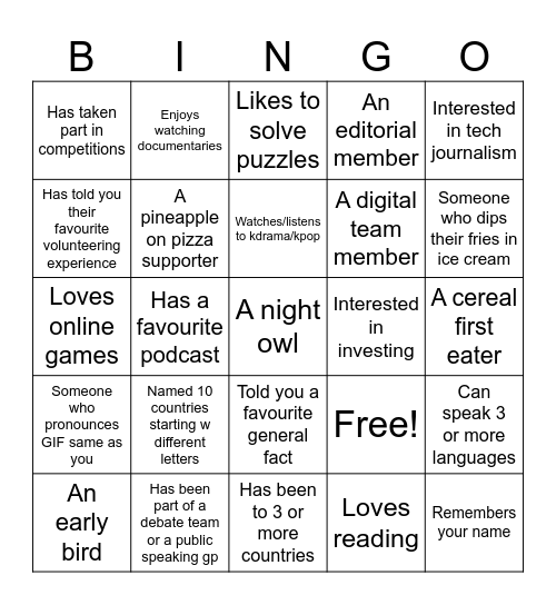 Untitled Bingo Card