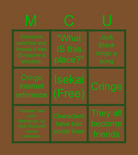 Minecraft Cinematic Universe Bingo Card