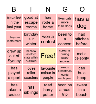 Team Building Bingo Card