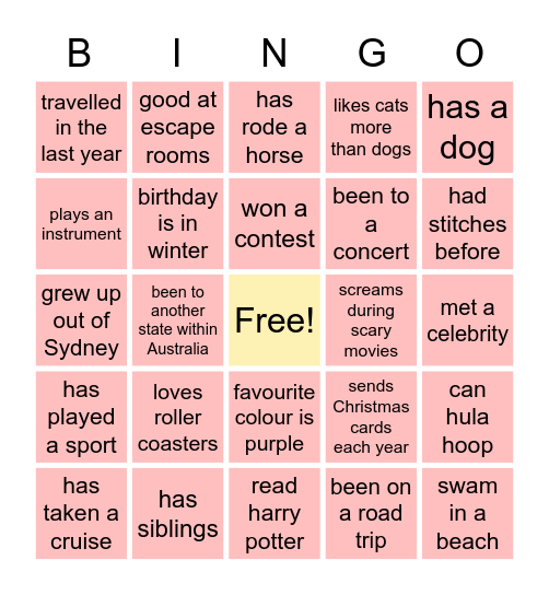 Team Building Bingo Card