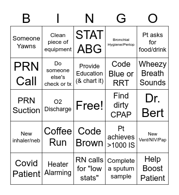 Respiratory Care Week Bingo Card