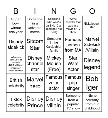 Plummer + Kevin celebrity bingo (Season 2) Bingo Card