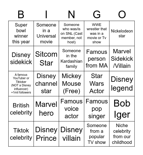 Plummer + Kevin celebrity bingo (Season 2) Bingo Card
