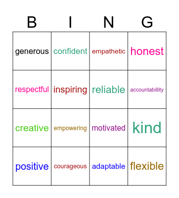 Leadership Bingo Card