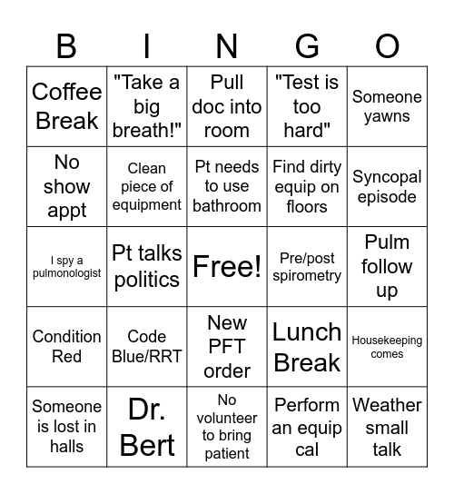 Outpatient RT Week Bingo Card