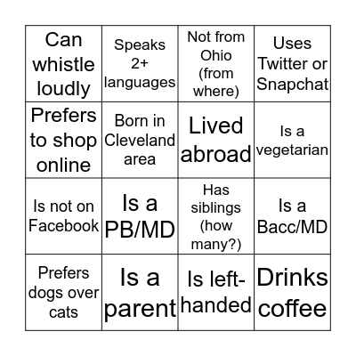 2016 Cohort Bingo Card
