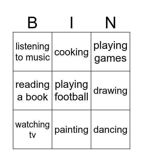 my free time Bingo Card