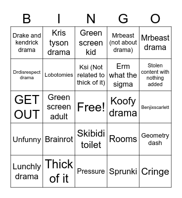 Youtube shorts bingo Card