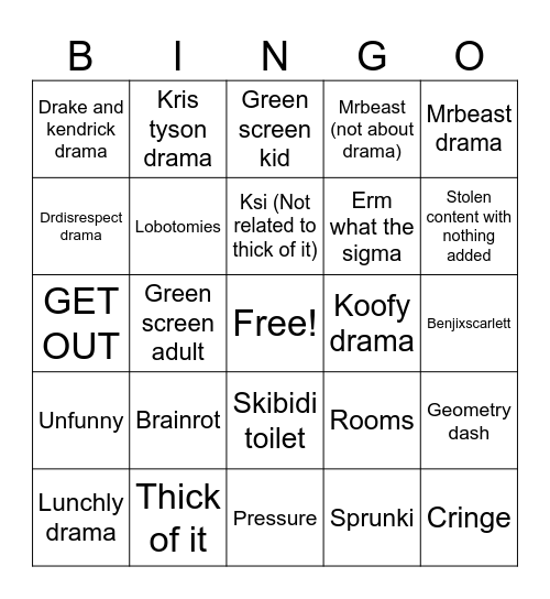 Youtube shorts bingo Card