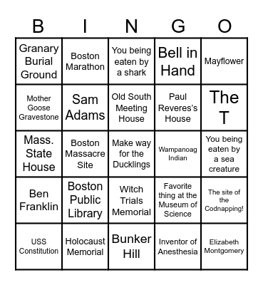 Boston Bingo Card