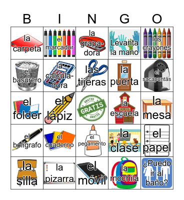 School Supplies In Spanish alworth 2 Bingo Card