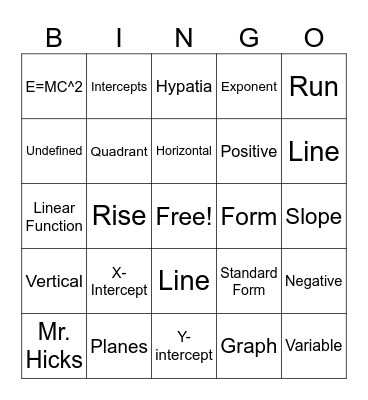 Algebra II Bingo Card