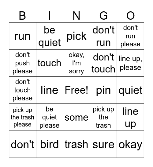 Line up please! Bingo Card