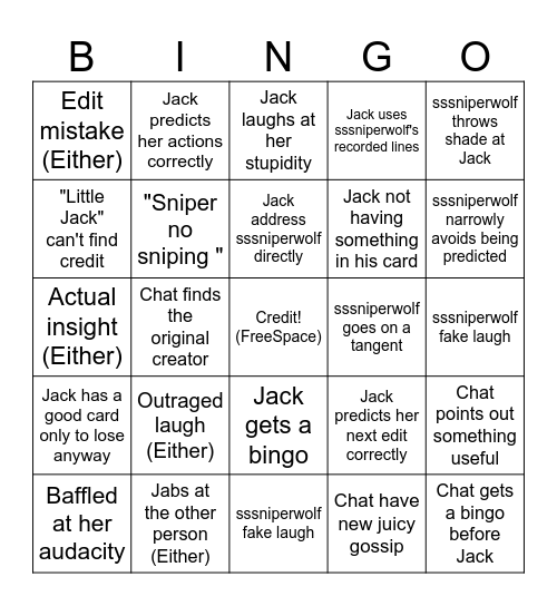 JJJacksfilms x sssniperwolf bingo to play while he's playing sssniperwolf bbbingo Card