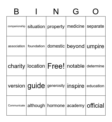 Untitled Bingo Card