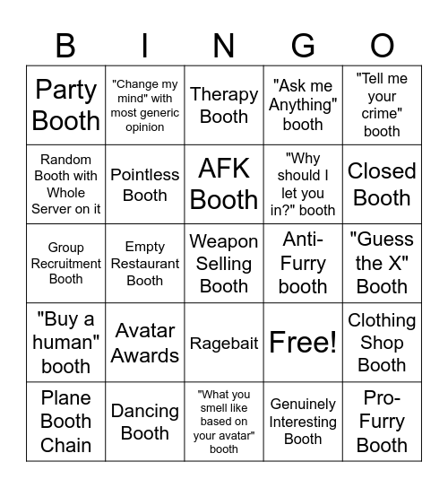 Booth Game Bingo Card