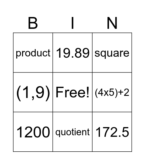 Fifth-Grade Bingo Bonanza! Bingo Card