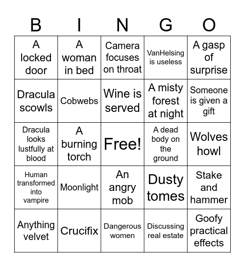 Dan Curtis’ Dracula Bingo Card