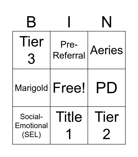 October Staff Meeting Bingo Card