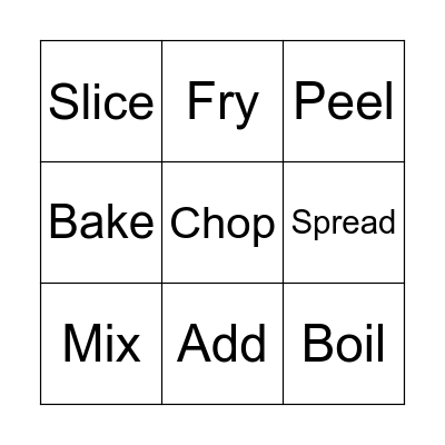 Cooking Verbs Bingo Card