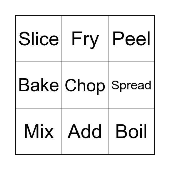 Cooking Verbs Bingo Card