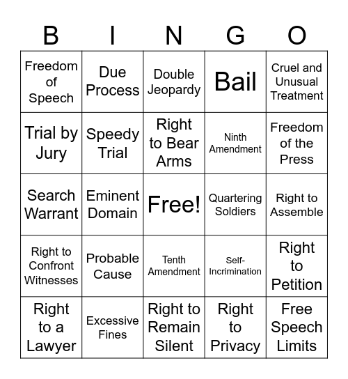 Bill of Rights BINGO Card