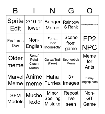 GalaxyTrail Meme Review Bingo Card