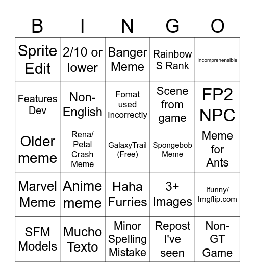 GalaxyTrail Meme Review Bingo Card