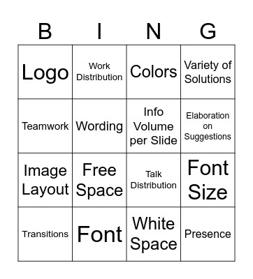 MGT 290 Project Feedback Bingo Card