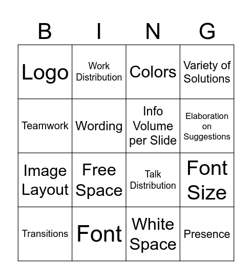 MGT 290 Project Feedback Bingo Card