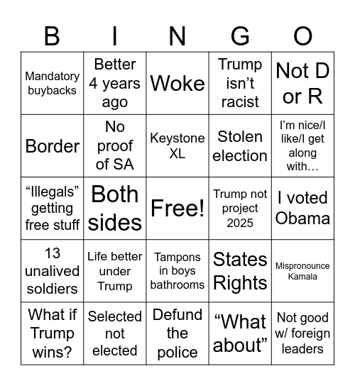 MAGA TALKING POINTS Bingo Card